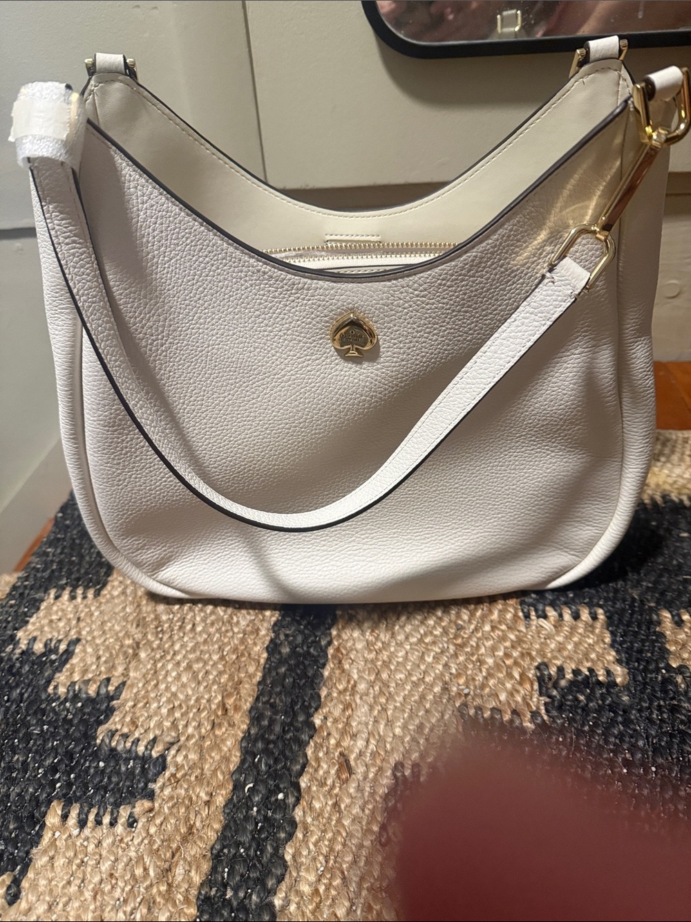 kate spade White Pebbled Leather Hobo Shoulder Bag with Gold Hardware